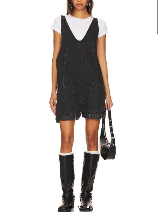 Free People Pants - Free People Black Washed Denim Romper Overalls